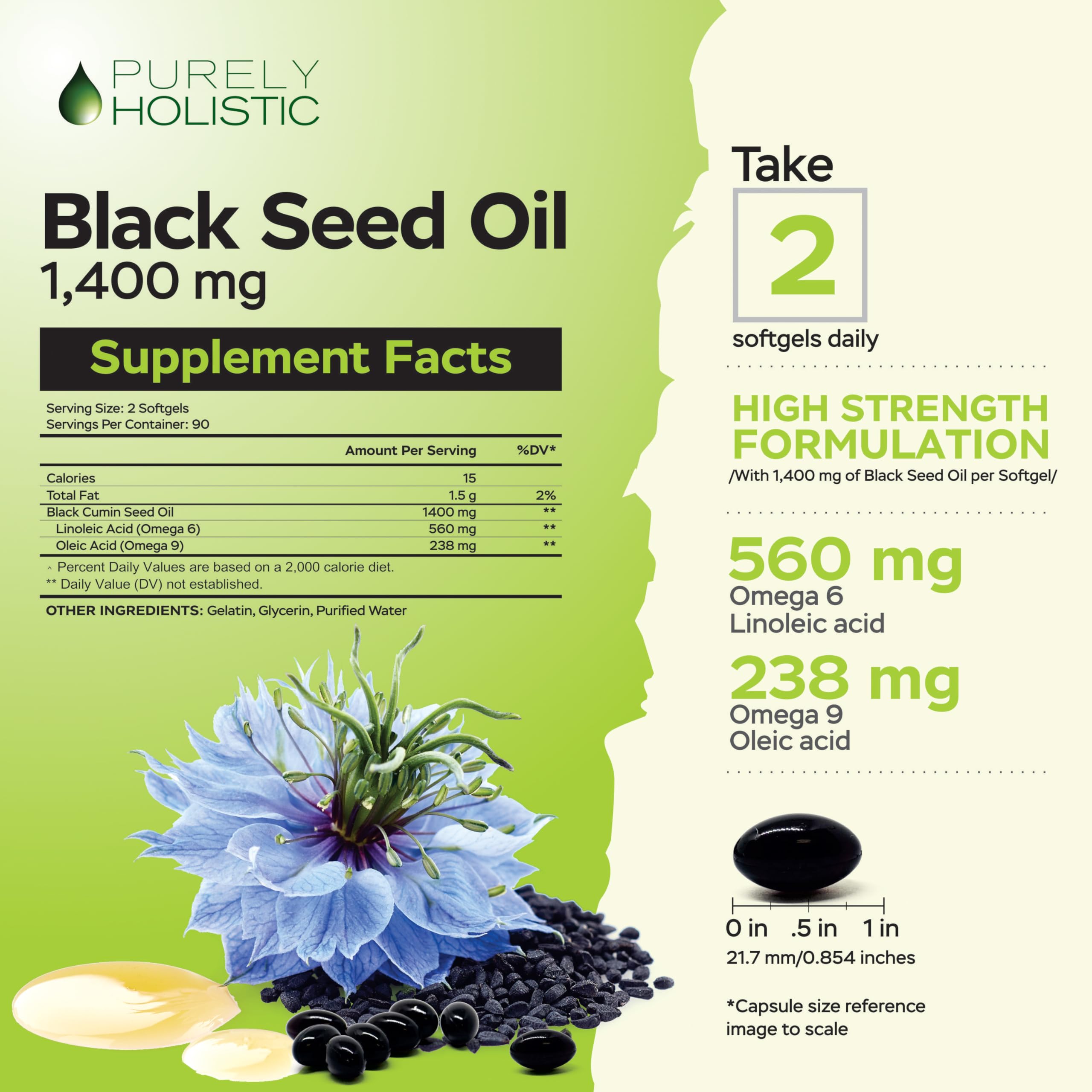 Foto 4 pulgar | Suplemento De Aceite De Semilla Negra Purely Holistic 1400 Mg 180 Cápsulas - Venta Internacional.