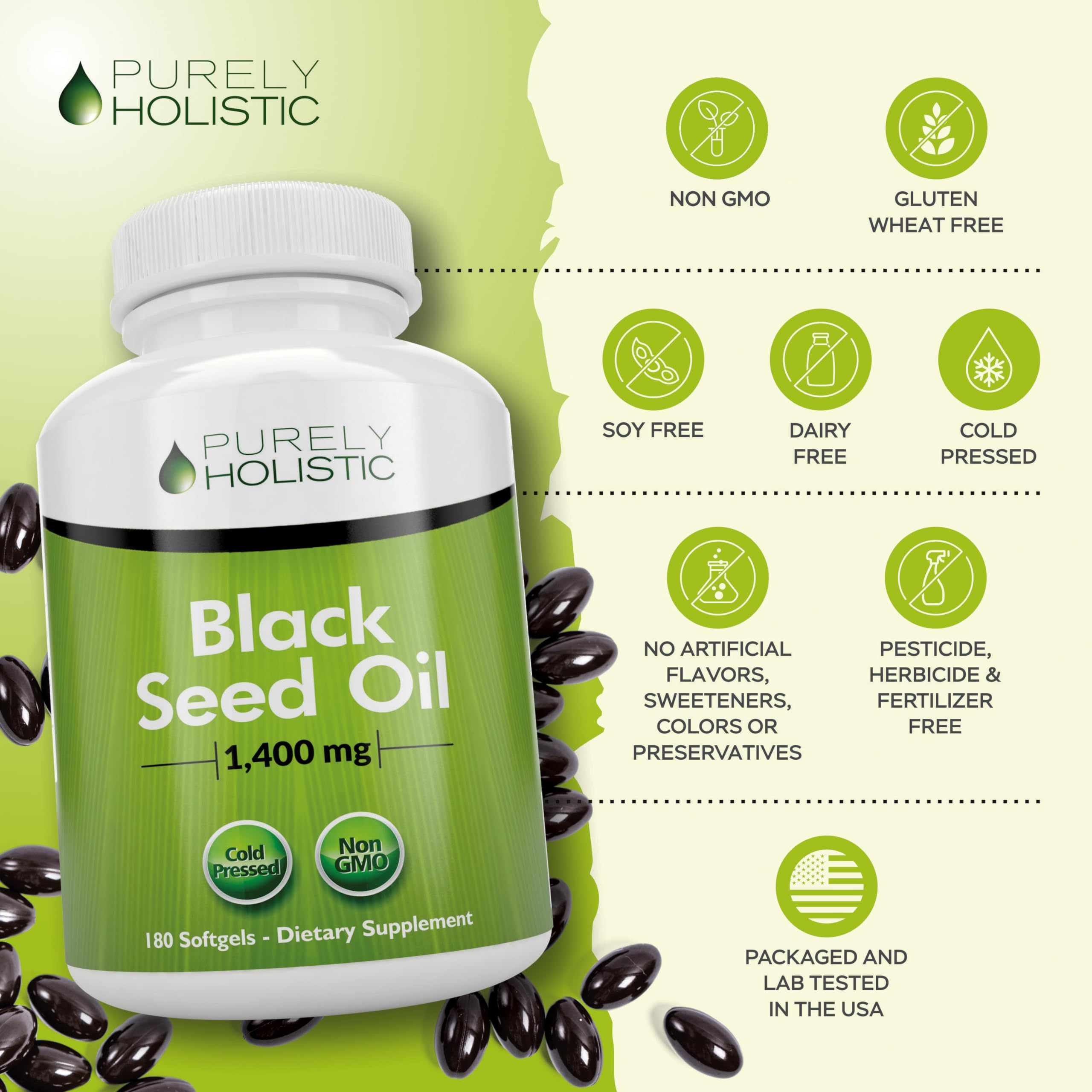Foto 6 pulgar | Suplemento De Aceite De Semilla Negra Purely Holistic 1400 Mg 180 Cápsulas - Venta Internacional.