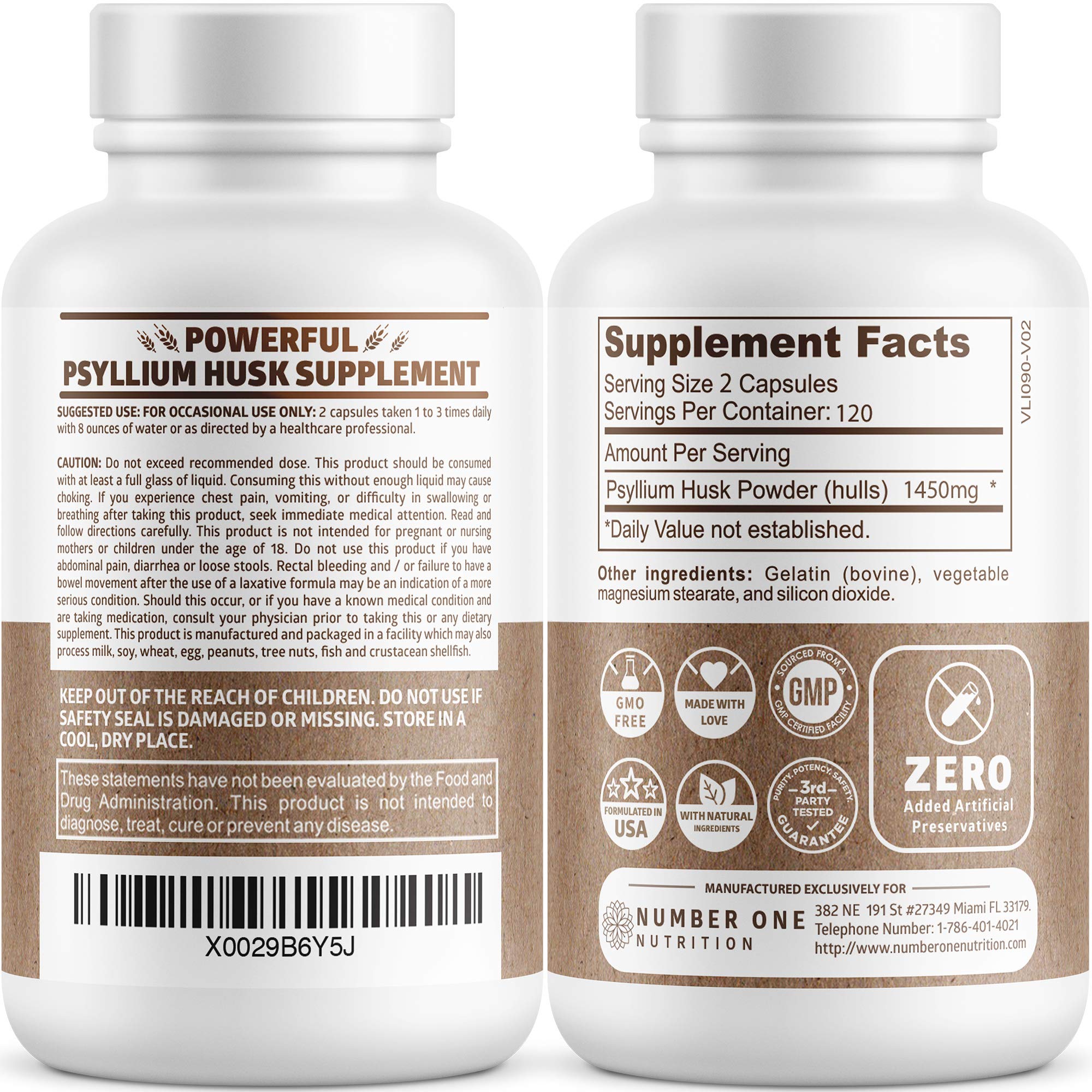 Foto 3 pulgar | Cápsulas De Cáscara De Psyllium Number One Nutrition 1450 Mg - Venta Internacional.
