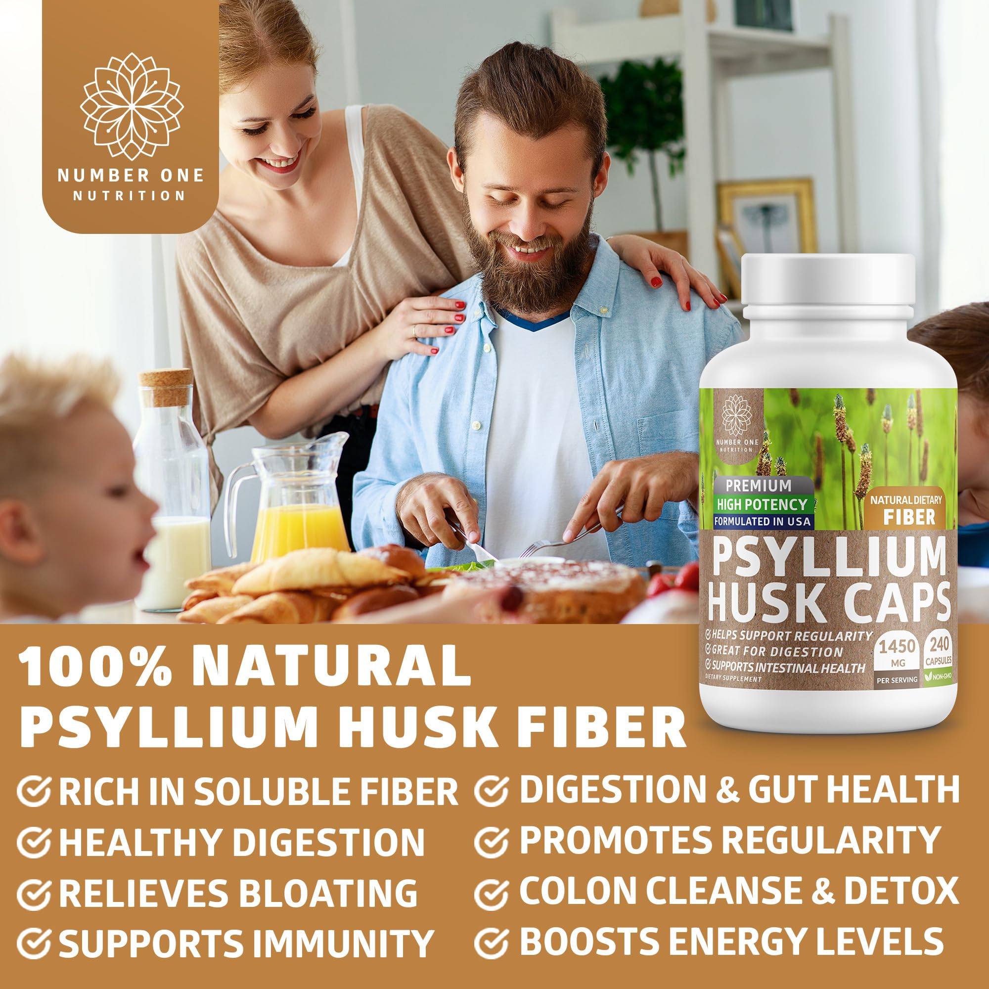 Foto 5 pulgar | Cápsulas De Cáscara De Psyllium Number One Nutrition 1450 Mg - Venta Internacional.