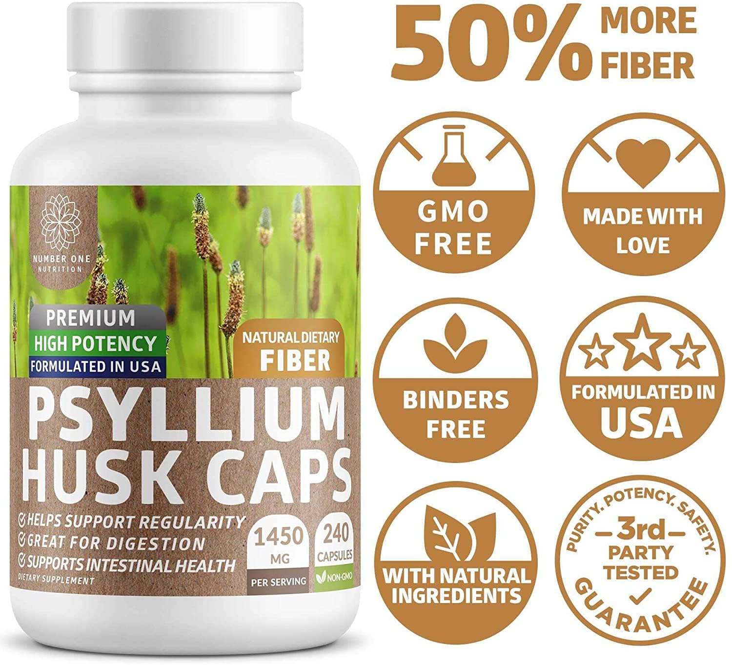 Foto 7 pulgar | Cápsulas De Cáscara De Psyllium Number One Nutrition 1450 Mg - Venta Internacional.