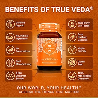 Foto 2 | Suplementos True Veda Organic Ashwagandha Ksm-66 60 Píldoras - Venta Internacional.