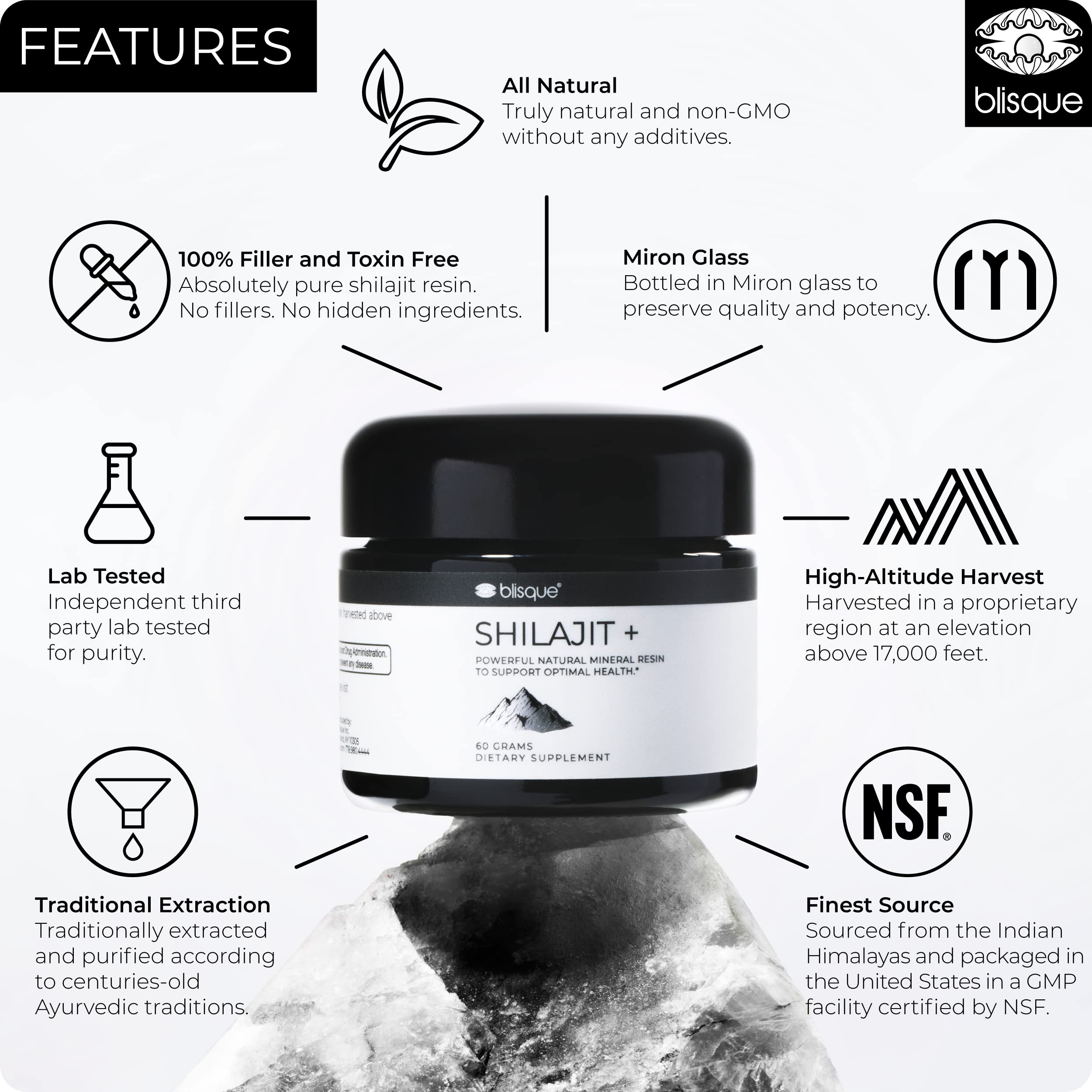 Foto 6 pulgar | Suplemento Blisque, Resina Pura De Shilajit Del Himalaya, 30 Ml - Venta Internacional.