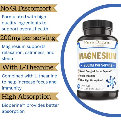 Foto 4 | Suplemento De Glicinato De Magnesio Pure Organic Elements, 120 Unidades - Venta Internacional.