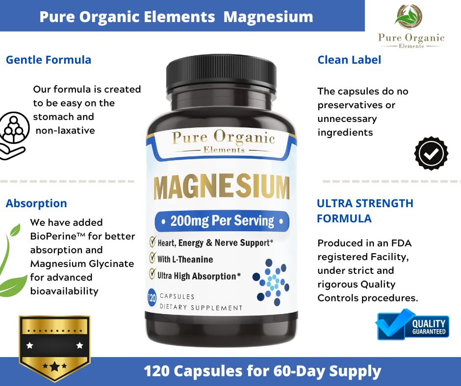 Foto 5 | Suplemento De Glicinato De Magnesio Pure Organic Elements, 120 Unidades - Venta Internacional.