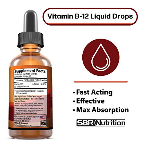 Foto 3 pulgar | Gotas Líquidas Sublinguales De Vitamina B12 Sbr Nutrition 3000 Mcg - Venta Internacional.