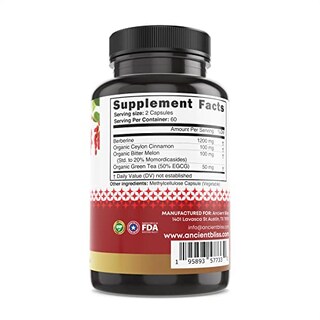 Foto 2 | Suplemento Ancient Bliss Berberine Hcl 1200 Mg Con Canela De Ceilán - Venta Internacional.