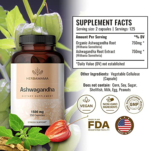 Foto 3 pulgar | Suplemento Herbamama Ashwagandha En Cápsulas 1500 Mg 250 Cápsulas - Venta Internacional.