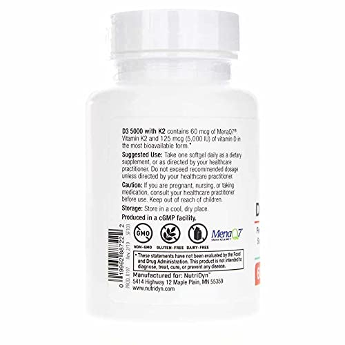 Foto 4 pulgar | Suplemento Nutri-dyn D3 5000 Con K2 60 Cápsulas Blandas - Venta Internacional.
