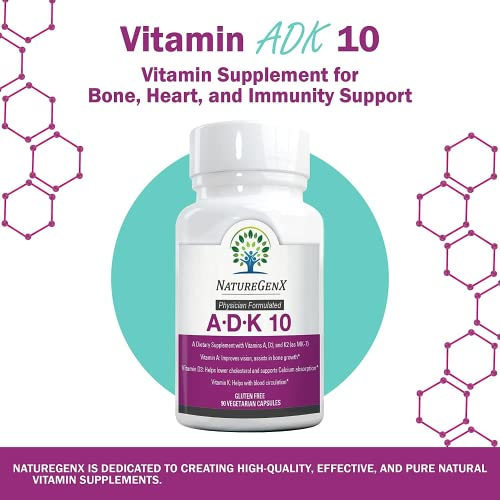 Foto 3 pulgar | Suplemento Naturegenx Adk 10 Vitaminas D3 10000 Ui, K2 500 Mcg - Venta Internacional.