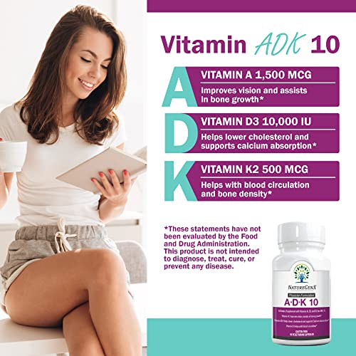 Foto 4 pulgar | Suplemento Naturegenx Adk 10 Vitaminas D3 10000 Ui, K2 500 Mcg - Venta Internacional.