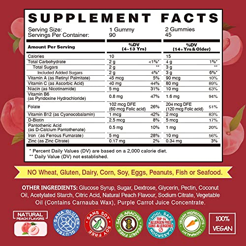 Foto 3 pulgar | Suplemento Vegano De Gomitas De Hierro, Con Vitamina C, A, Complejo B, Folato Y Zinc Para Adultos Y  - Venta Internac
