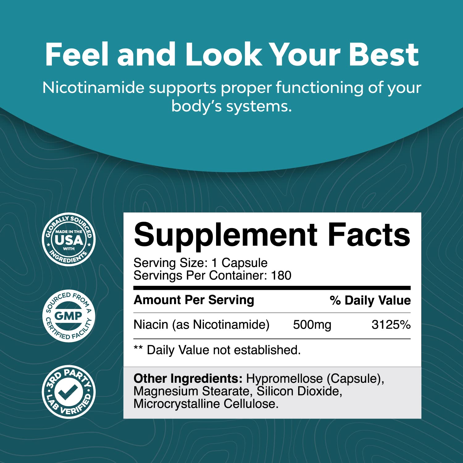 Foto 4 pulgar | Suplemento Natures Craft Con Vitamina B3 Y Nicotinamida, 500 Mg, 180 - Venta Internacional.
