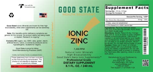 Foto 3 pulgar | Suplemento Good State Liquid Ionic Zinc, 532 Ml, 96 Porciones - Venta Internacional.