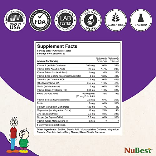 Foto 4 | Suplemento Nubest Tall Kids En Tabletas Masticables 90 Unidades - Venta Internacional.