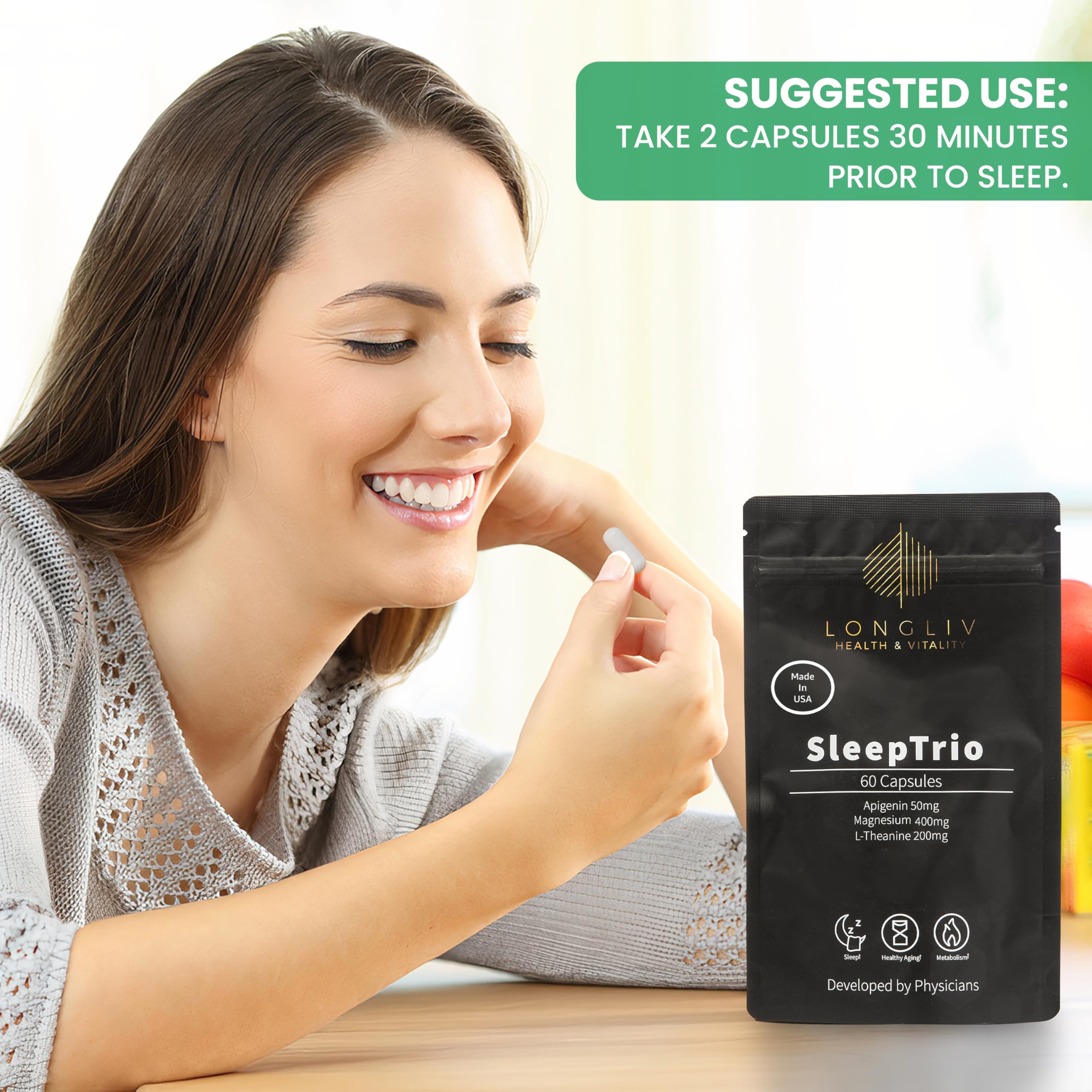 Foto 4 | Suplemento Para Dormir Longliv Magnesio Apigenina L-teanina - Venta Internacional.