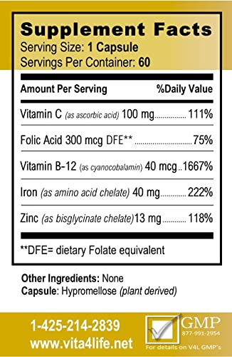Foto 3 pulgar | Suplemento Vita4life Iron Support 'plus' De Vitamina B-12, 60 Unidades - Venta Internacional.