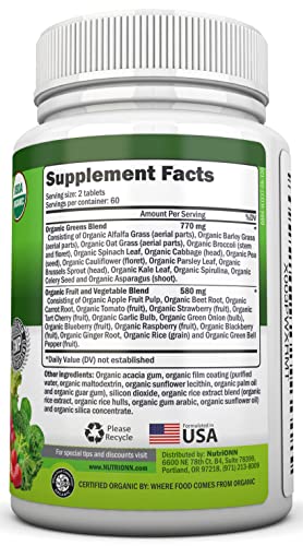 Foto 3 pulgar | Suplemento Nutrionn, Cápsulas Orgánicas Super Greens, 120 Unidades - Venta Internacional.
