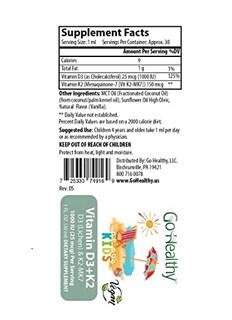 Foto 2 | Suplemento Go Healthy Kids De Vitamina D3 Y K2, 1000 Ui, 30 Porciones - Venta Internacional.