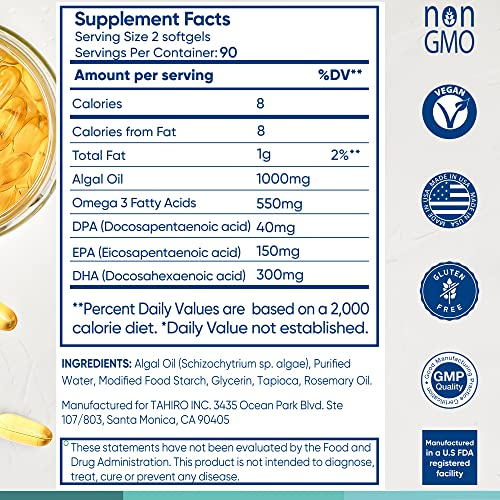 Foto 7 pulgar | Suplemento Tahiro Vegan Omega-3 En Cápsulas Blandas De 1000 Mg De Dpa, Dha Y E - Venta Internacional.