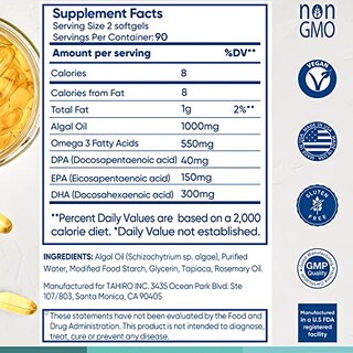 Foto 6 | Suplemento Tahiro Vegan Omega-3 En Cápsulas Blandas De 1000 Mg De Dpa, Dha Y E - Venta Internacional.