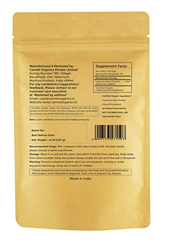 Foto 3 pulgar | Raíz De Regaliz En Polvo Carmel Organics 250 Ml - Venta Internacional.