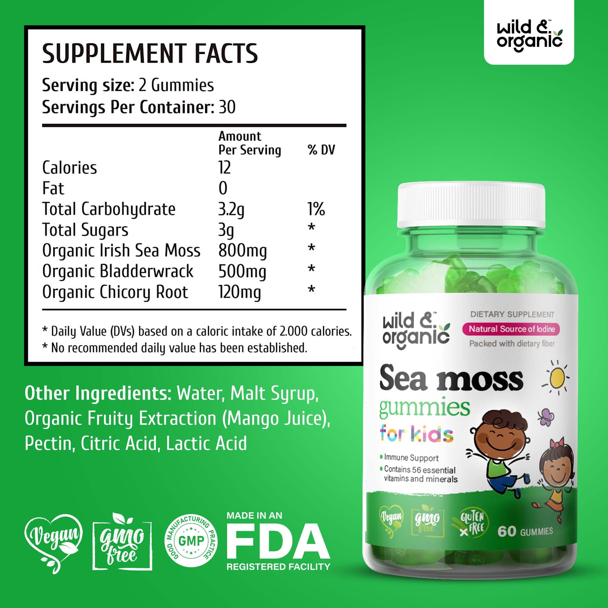 Foto 3 pulgar | Gomitas Sea Moss Wild & Organic Para Niños Con Vitaminas Y Yodo - Venta Internacional.