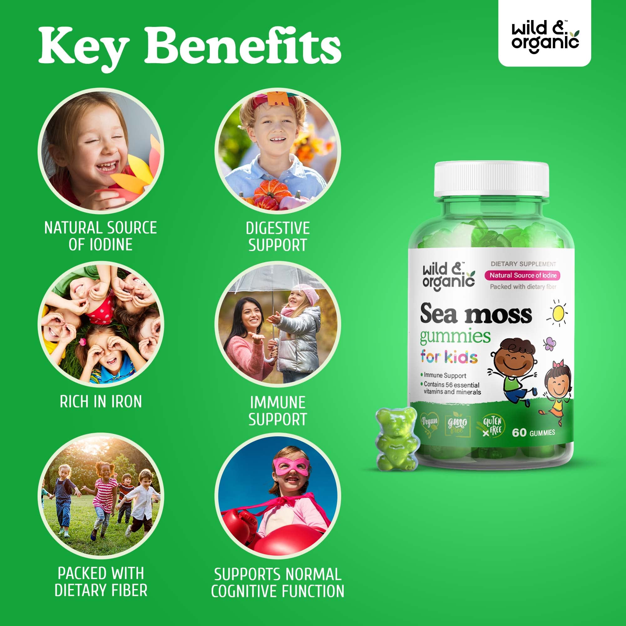 Foto 5 pulgar | Gomitas Sea Moss Wild & Organic Para Niños Con Vitaminas Y Yodo - Venta Internacional.