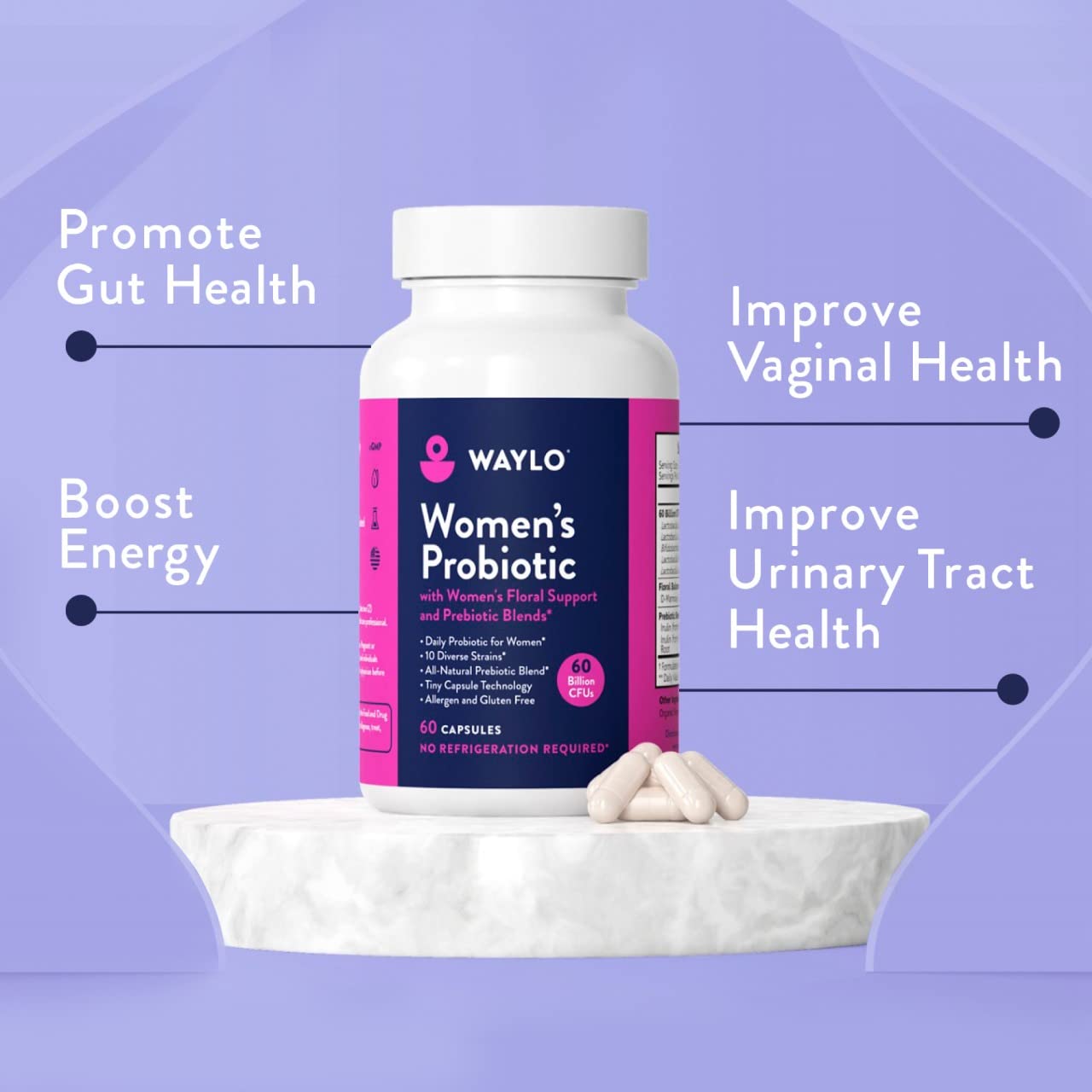 Foto 6 pulgar | Probiotics Waylo En Cápsulas Diminutas Para Mujer, 60 Cfu Con Prebiótico - Venta Internacional.