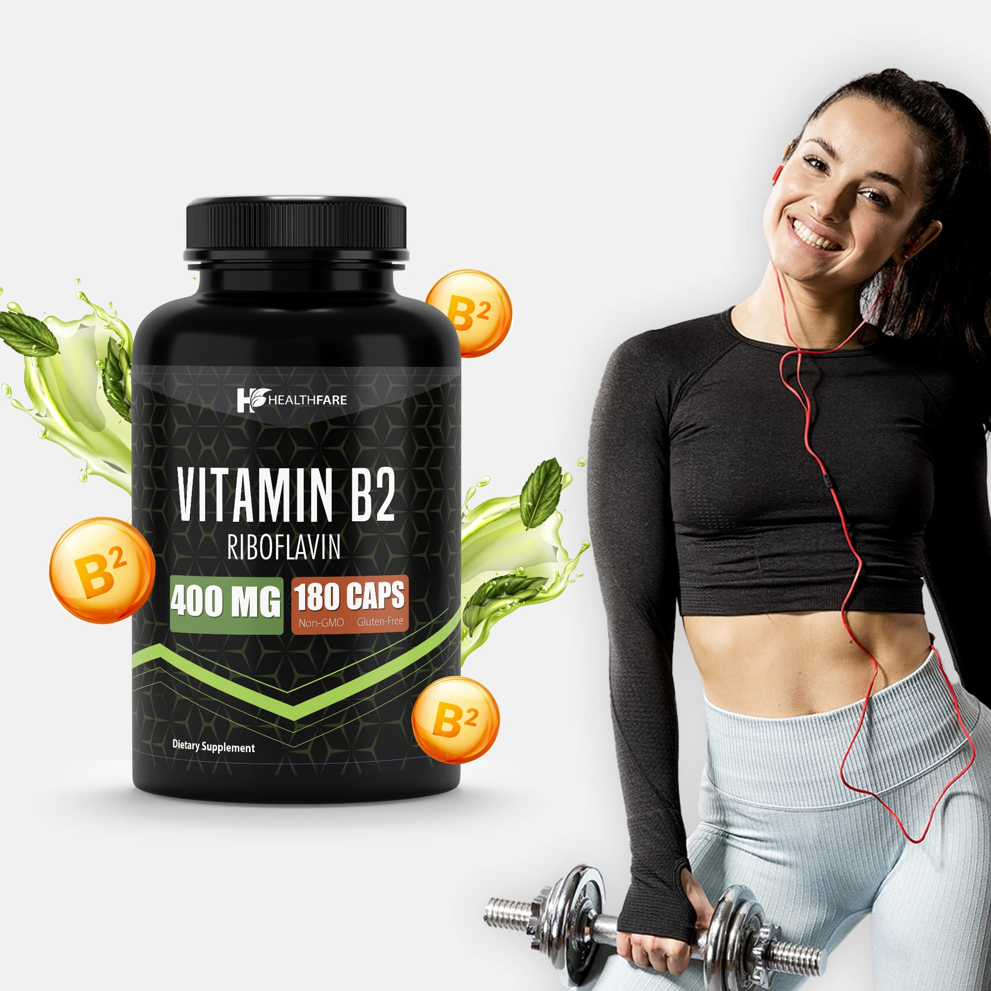 Foto 5 | Vitamina B2 400 Mg Healthfare 180 Cápsulas De Riboflavina - Venta Internacional.