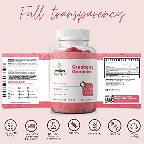 Foto 7 pulgar | Gominolas De Arándano Mother Nutrient De 1000 Mg, 100 Gomitas Puras - Venta Internacional.