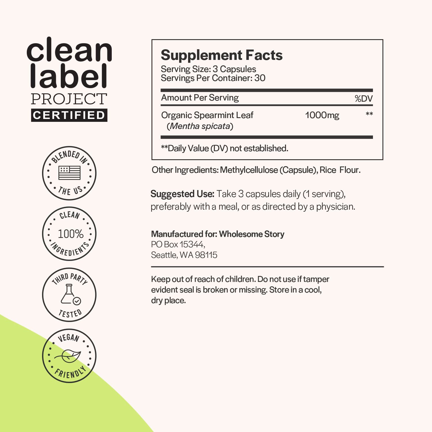 Foto 4 pulgar | Suplementos De Menta Verde Orgánica Wholesome Story 1000 Mg X90 - Venta Internacional.