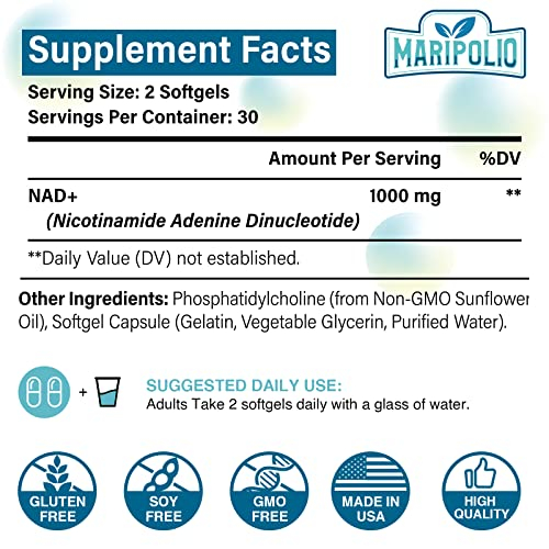 Foto 3 pulgar | Suplemento Maripolio Liposomal Nad+ De 1000 Mg Con Suministro Para 60 Días - Venta Internacional.