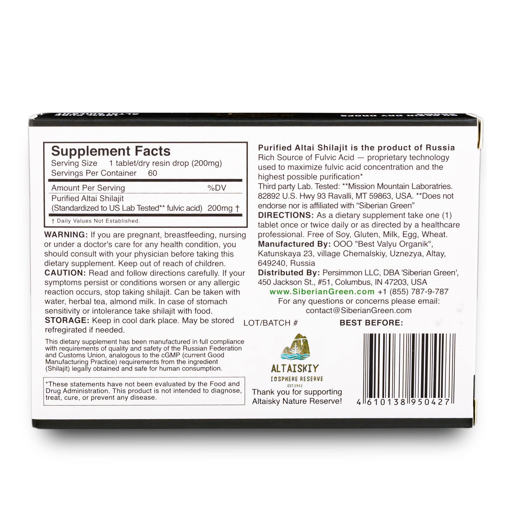Foto 5 pulgar | Shilajit Puro En Gotas Secas Siberian Green Premium, 60 X 200 Mg - Venta Internacional.