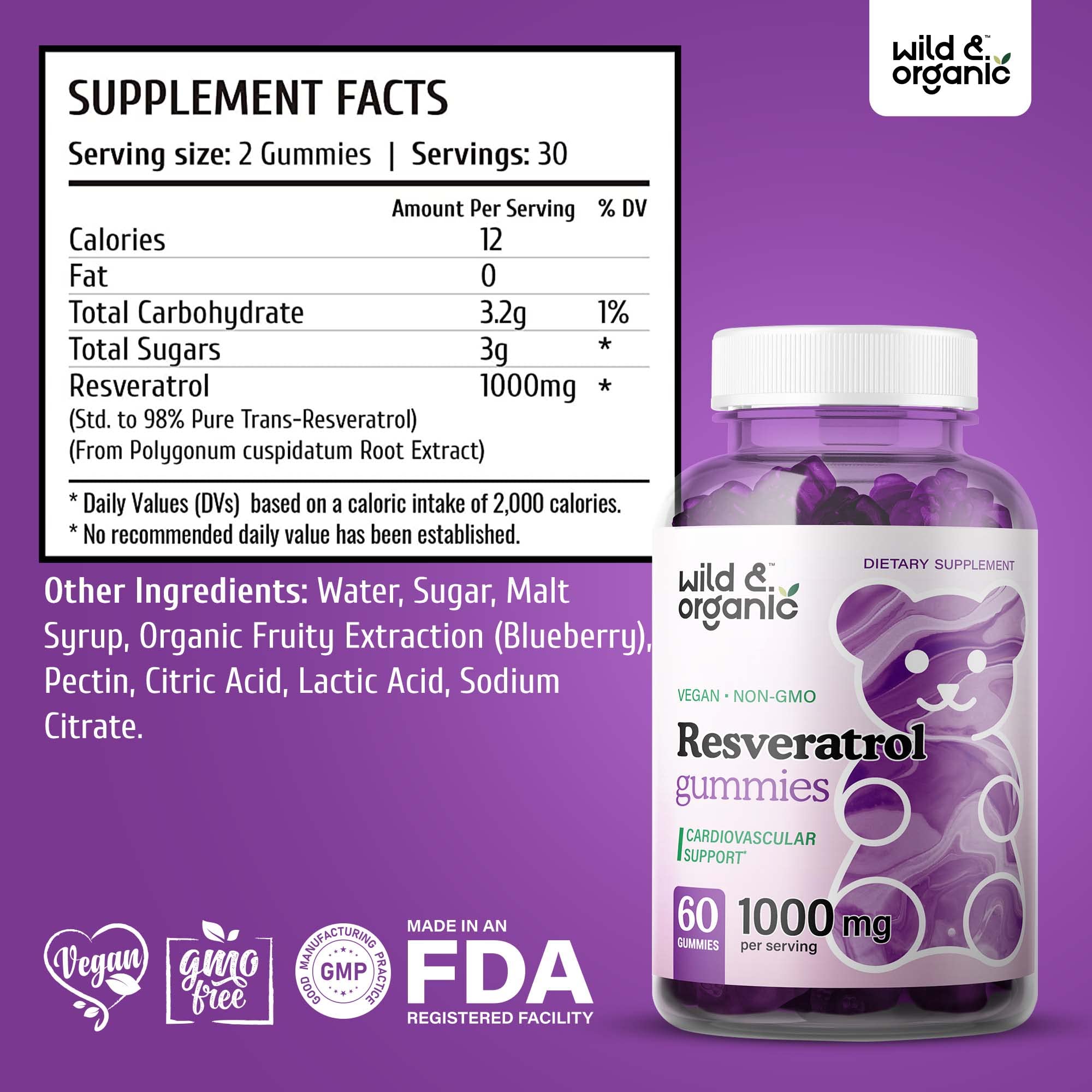 Foto 3 pulgar | Suplemento De Gomitas De Resveratrol Silvestre Y Orgánico De 1000 Mg - Venta Internacional.