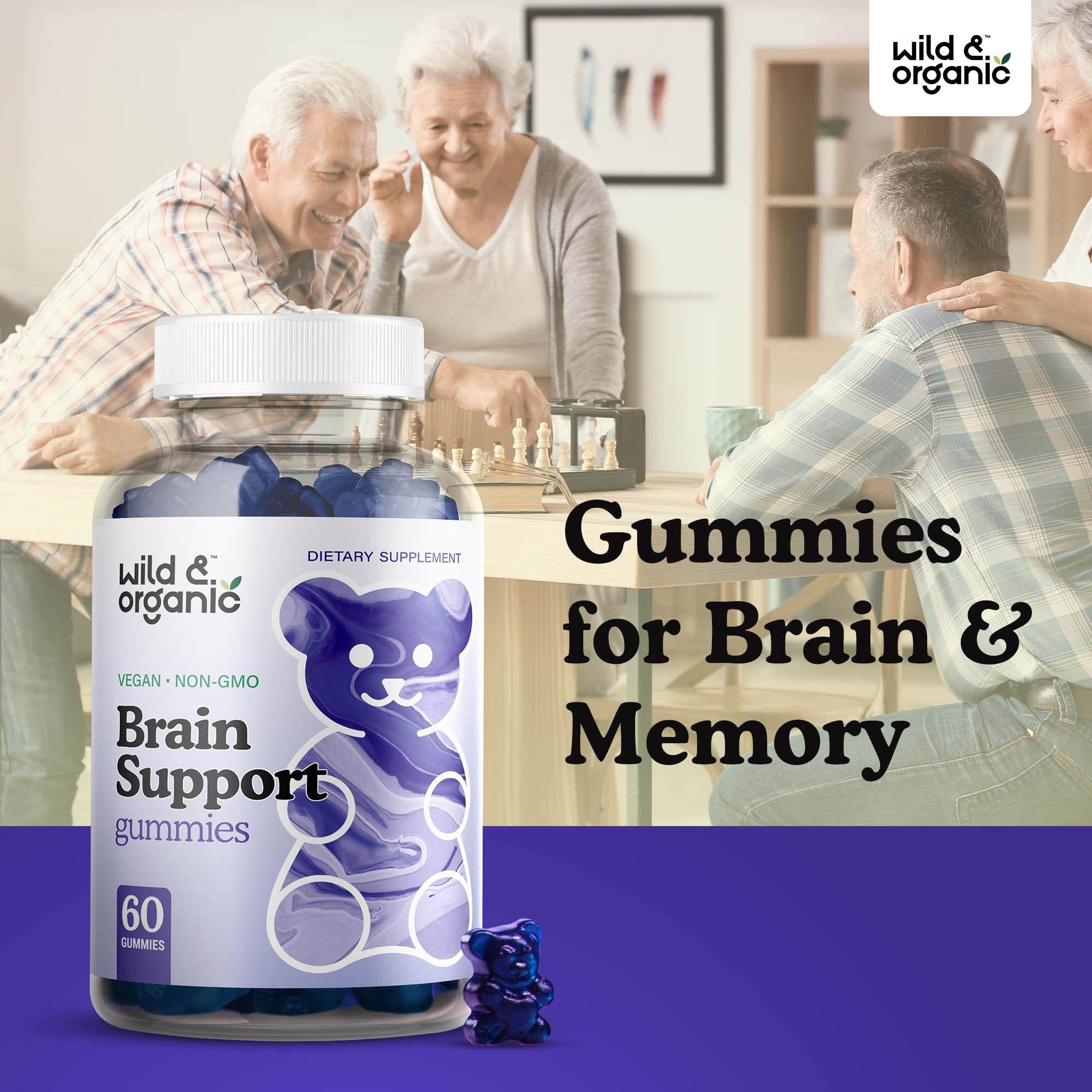 Foto 4 pulgar | Gomitas Brain Booster Supplement Wild & Organic 60 Unidades - Venta Internacional.