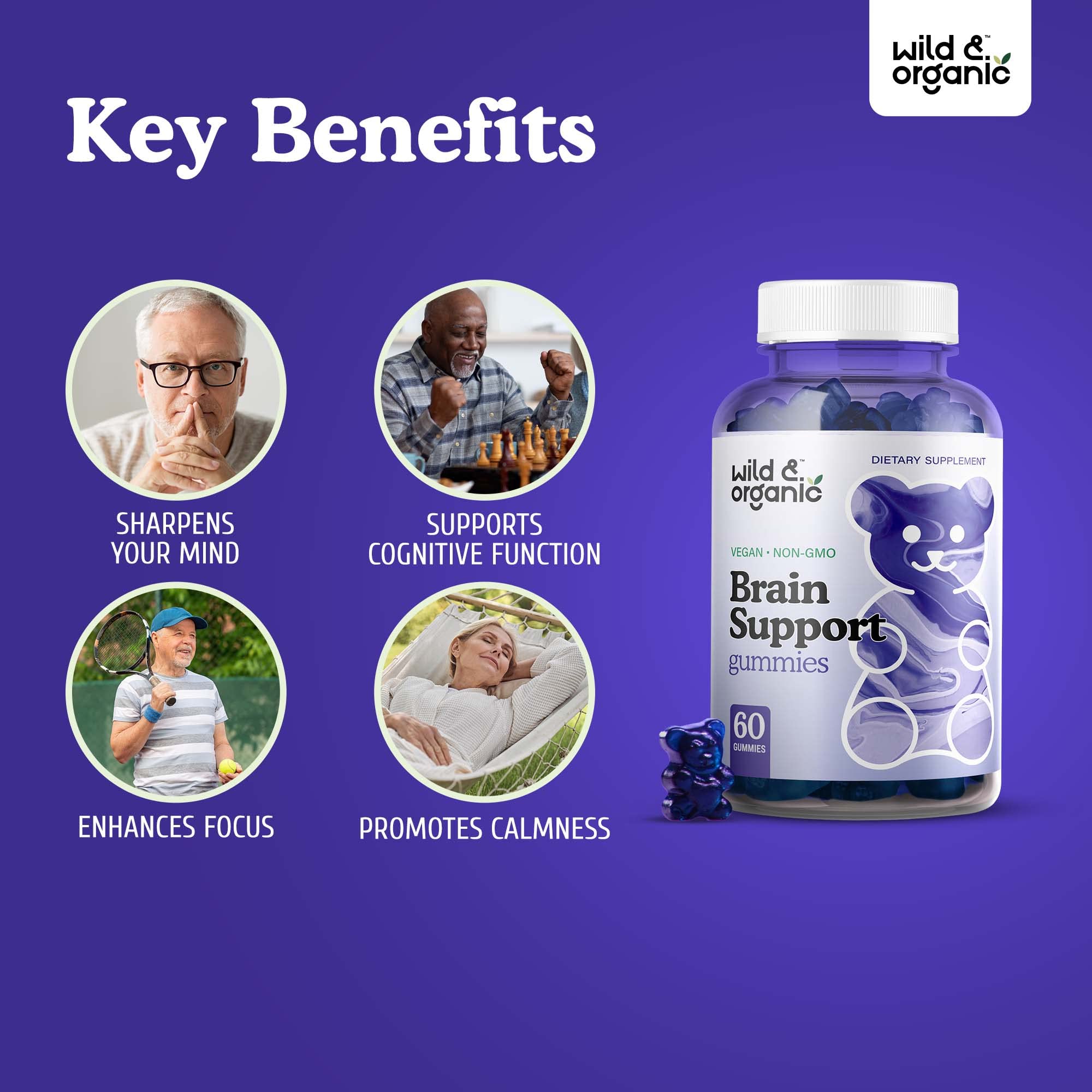 Foto 4 | Gomitas Brain Booster Supplement Wild & Organic 60 Unidades - Venta Internacional.