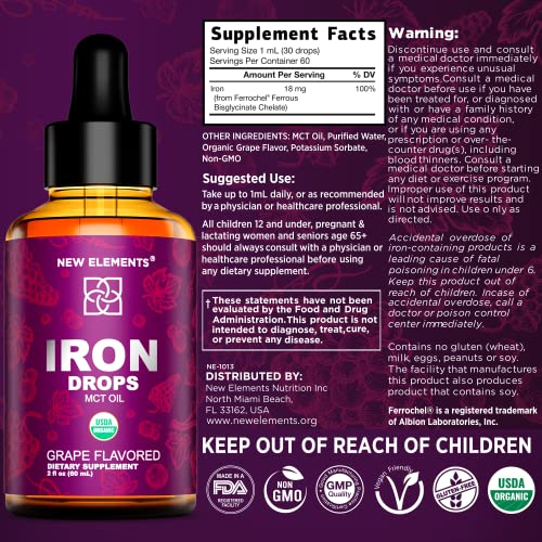 Foto 4 pulgar | Suplemento De Hierro New Elements Organic Liquid 60 Ml - Venta Internacional.