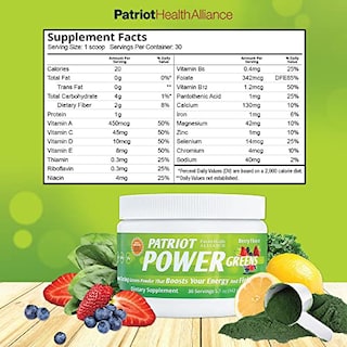 Foto 3 | Suplemento Patriot Power Greens Green Green, Suministro Para 30 Días, 5.7 Oz - Venta Internacional.