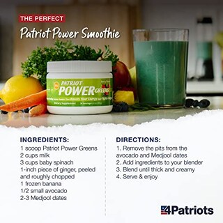 Foto 7 | Suplemento Patriot Power Greens Green Green, Suministro Para 30 Días, 5.7 Oz - Venta Internacional.