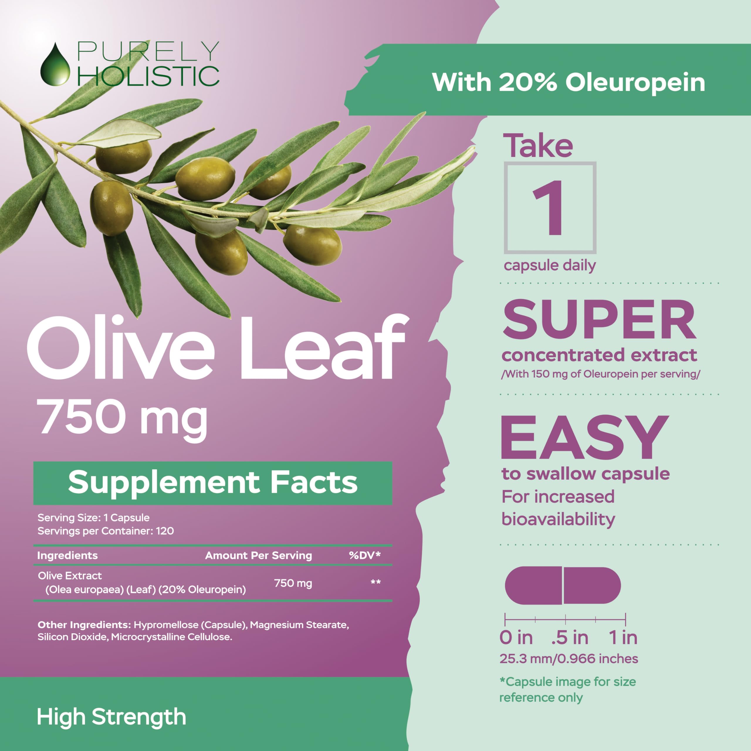 Foto 4 pulgar | Suplemento De Extracto De Hoja De Olivo Puramente Holístico 750 Mg X120 - Venta Internacional.