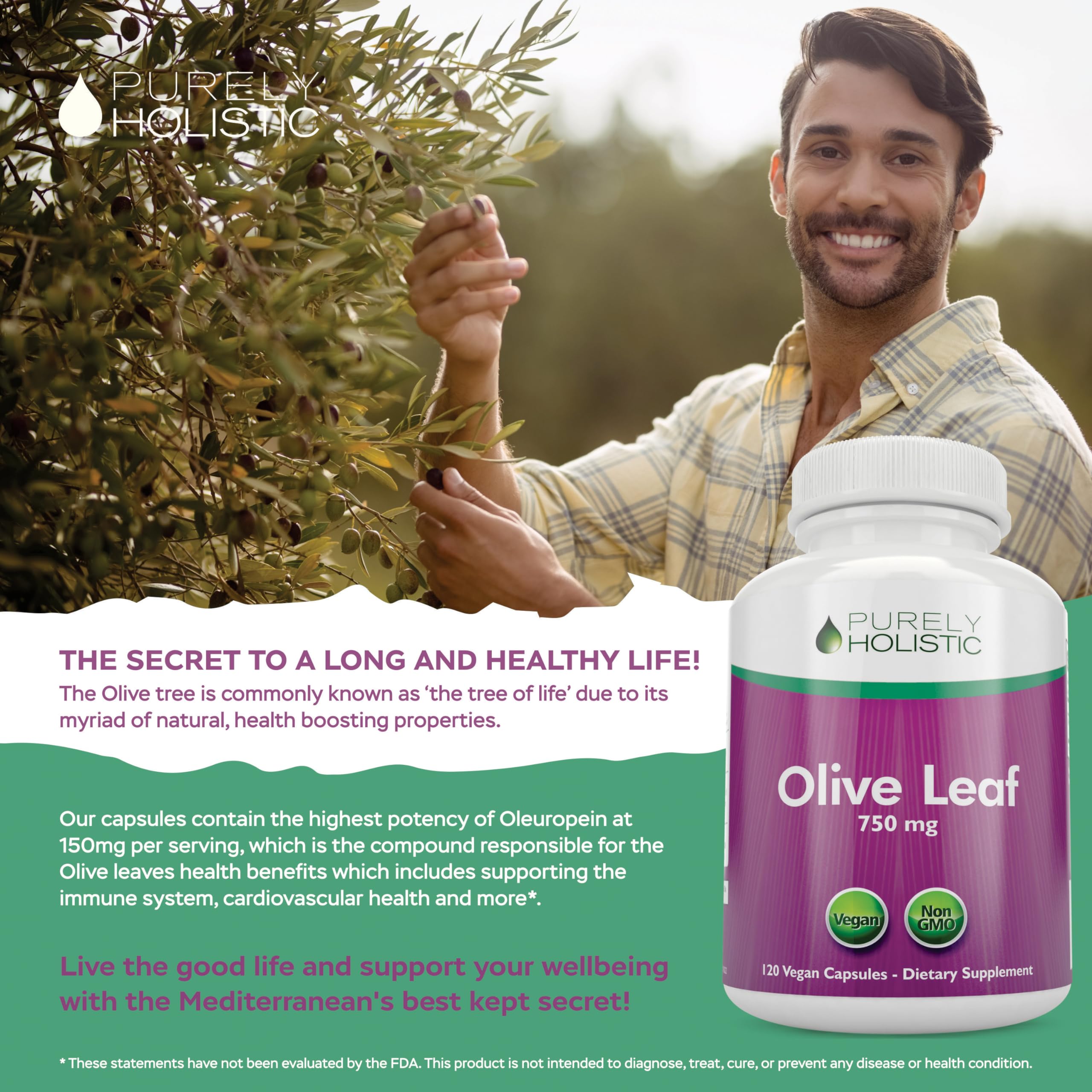 Foto 6 | Suplemento De Extracto De Hoja De Olivo Puramente Holístico 750 Mg X120 - Venta Internacional.