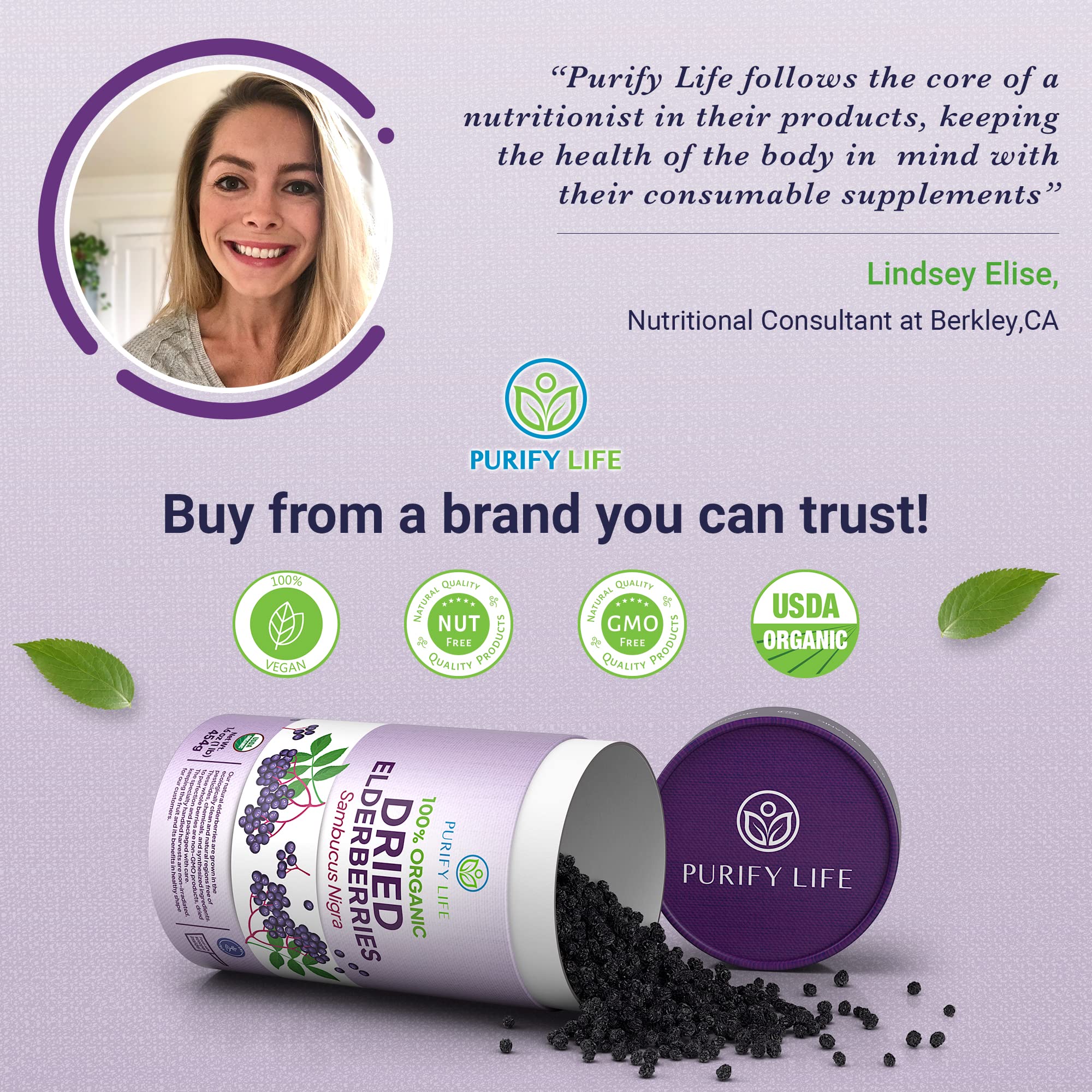 Foto 7 | Bayas De Saúco Secas Purify Life Usda Organic 454 G - Venta Internacional.