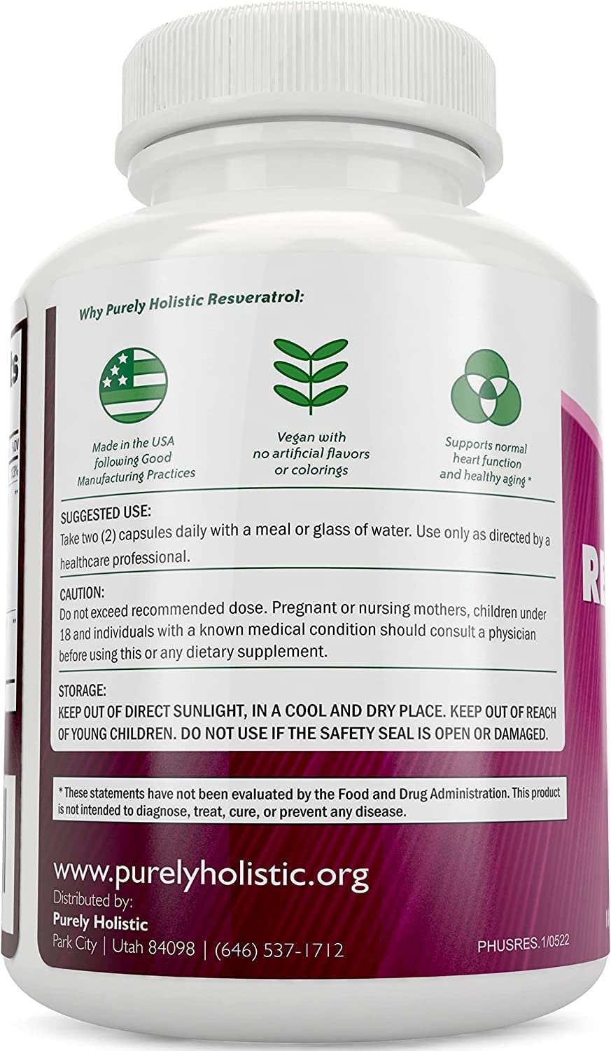 Foto 3 pulgar | Suplemento De Resveratrol Puramente Holístico De 1450 Mg Con 180 Cápsulas - Venta Internacional.