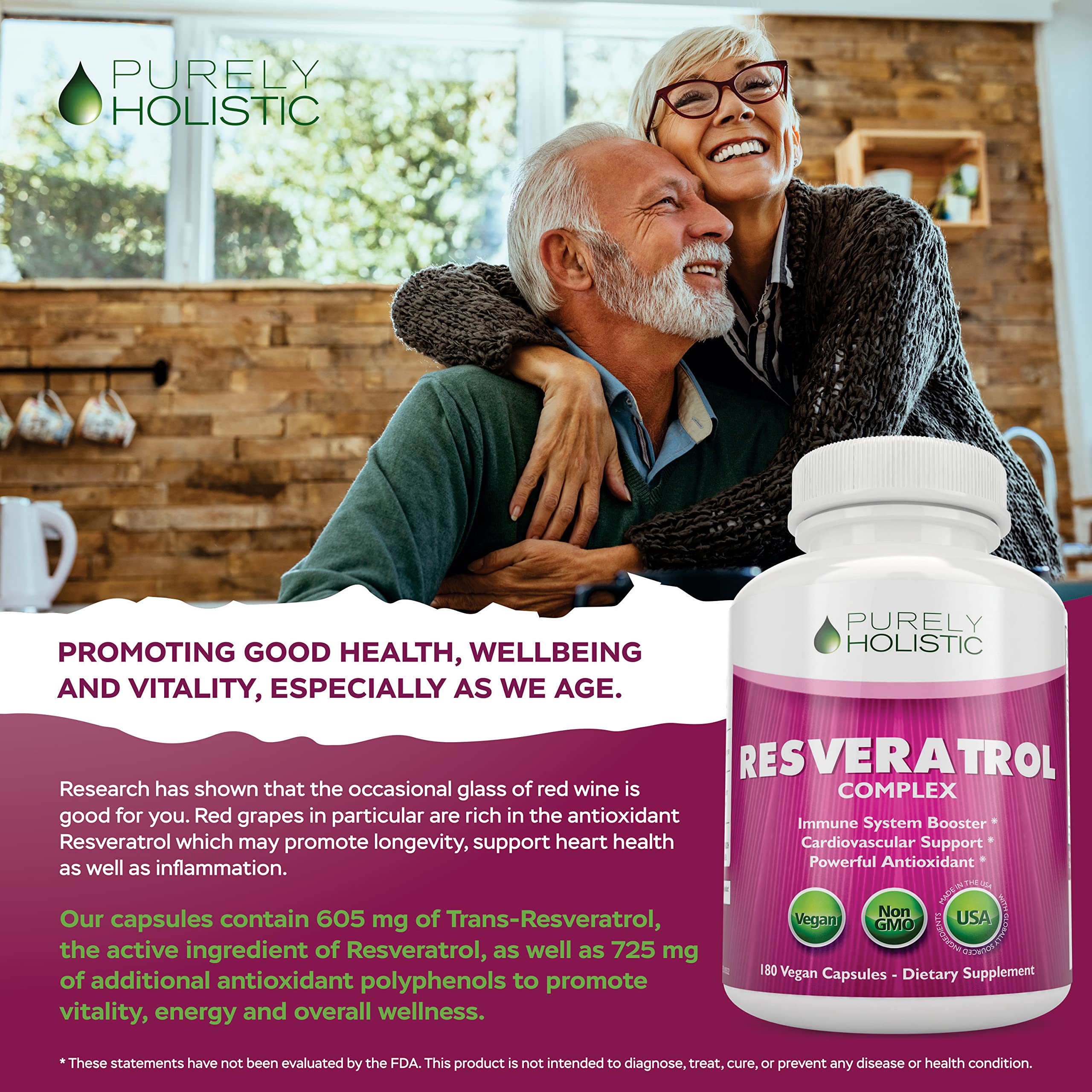 Foto 7 pulgar | Suplemento De Resveratrol Puramente Holístico De 1450 Mg Con 180 Cápsulas - Venta Internacional.