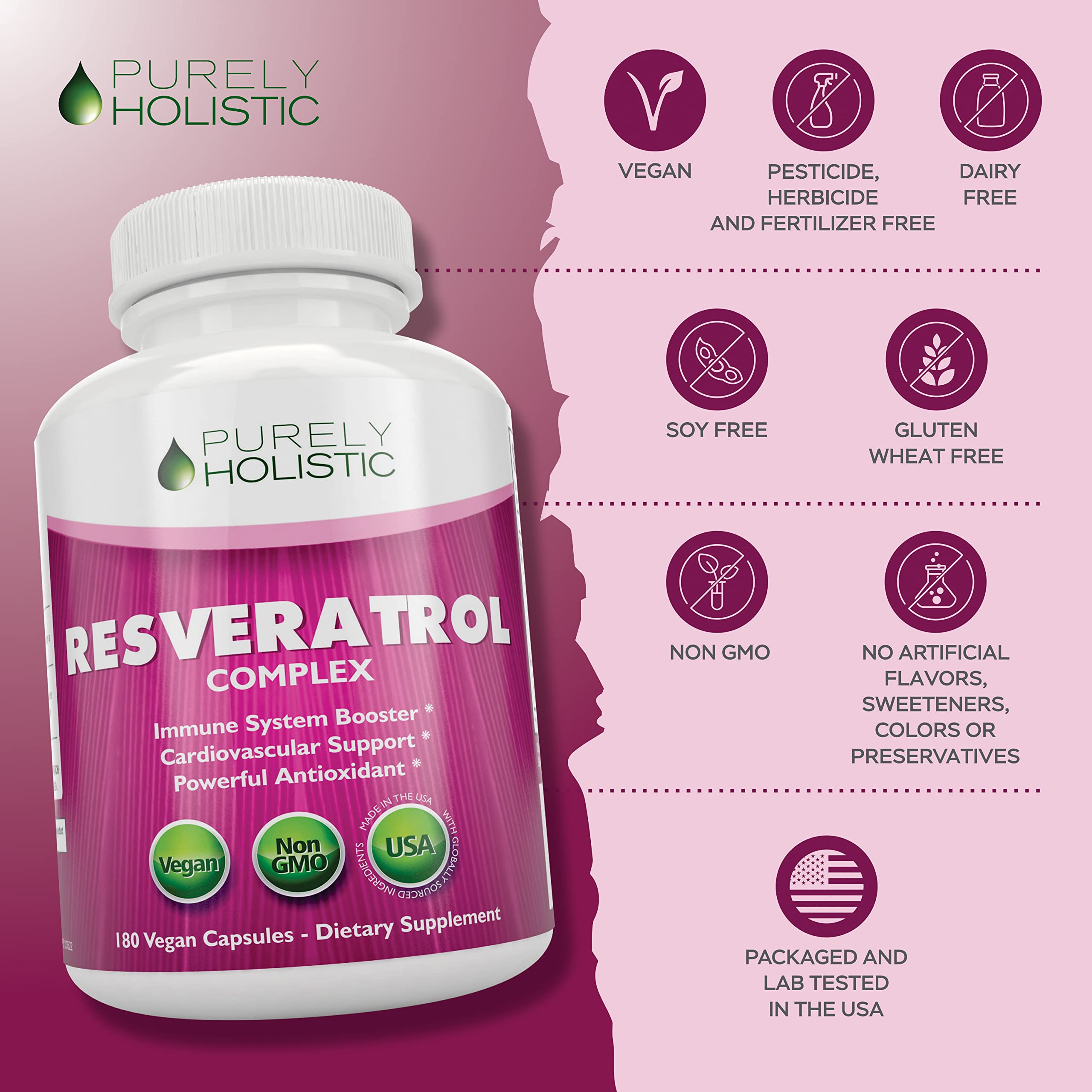 Foto 8 pulgar | Suplemento De Resveratrol Puramente Holístico De 1450 Mg Con 180 Cápsulas - Venta Internacional.