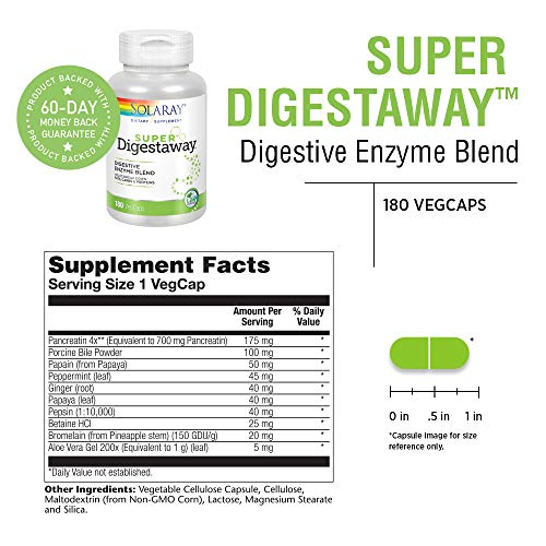 Foto 4 pulgar | Suplemento Solaray Super Digestaway, Enzima Digestiva, 180 Verduras - Venta Internacional.
