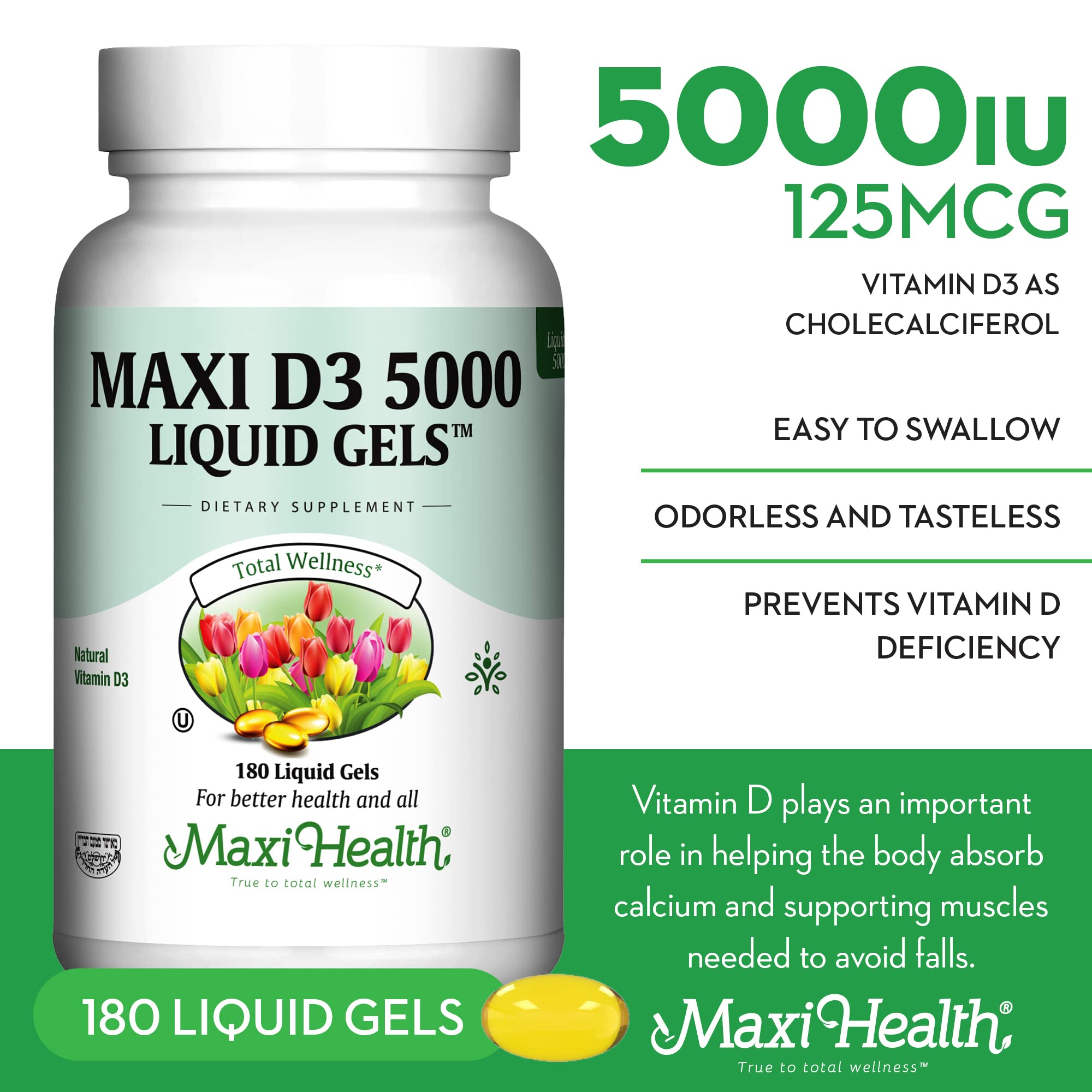 Foto 4 pulgar | Cápsulas Blandas de Vitamina D3 5000 Ui Maxi Health - Venta Internacional