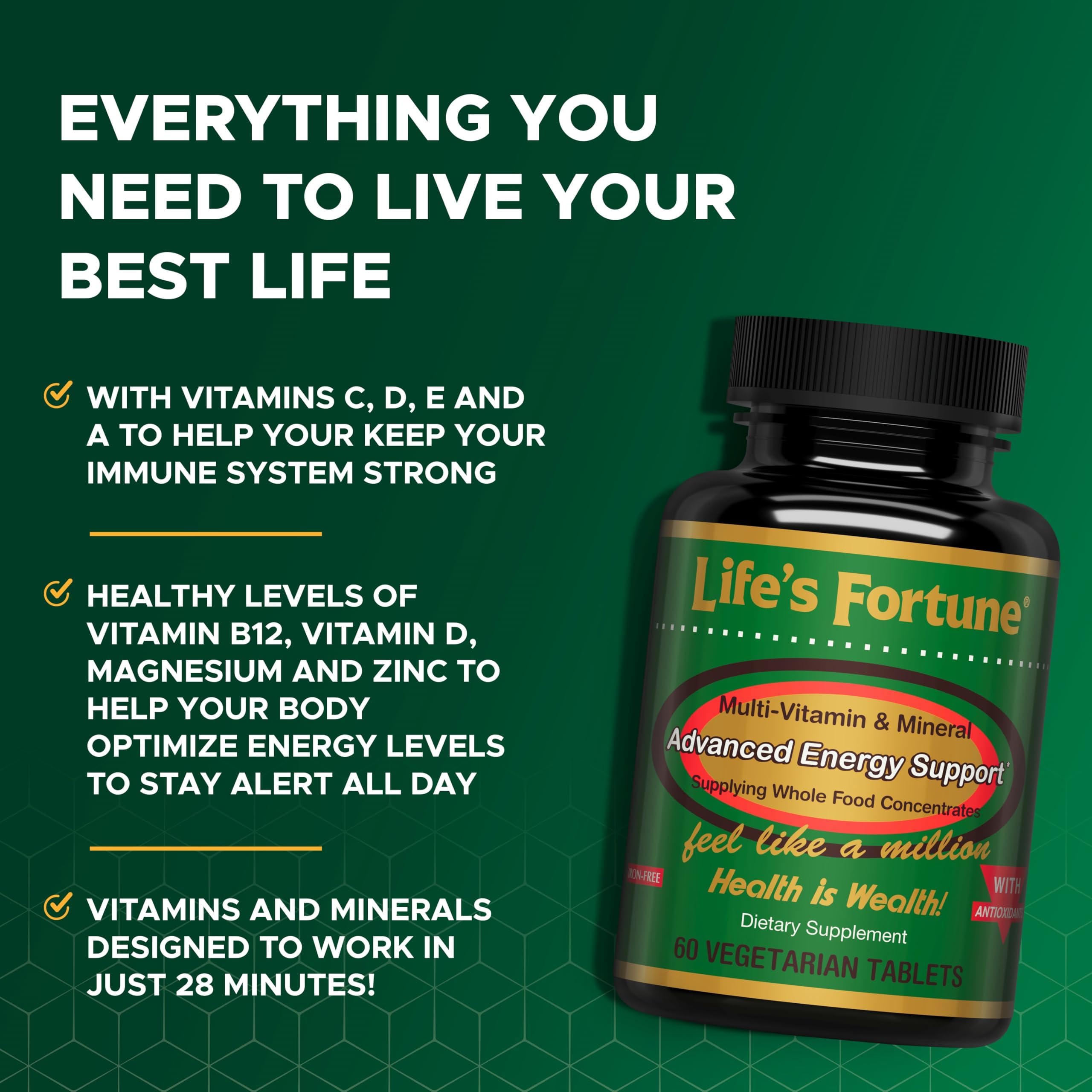 Foto 3 pulgar | Multivitamínico Life's Fortune Whole Food para Mujeres Y Hombres 60 Comprimidos - Venta Internacional