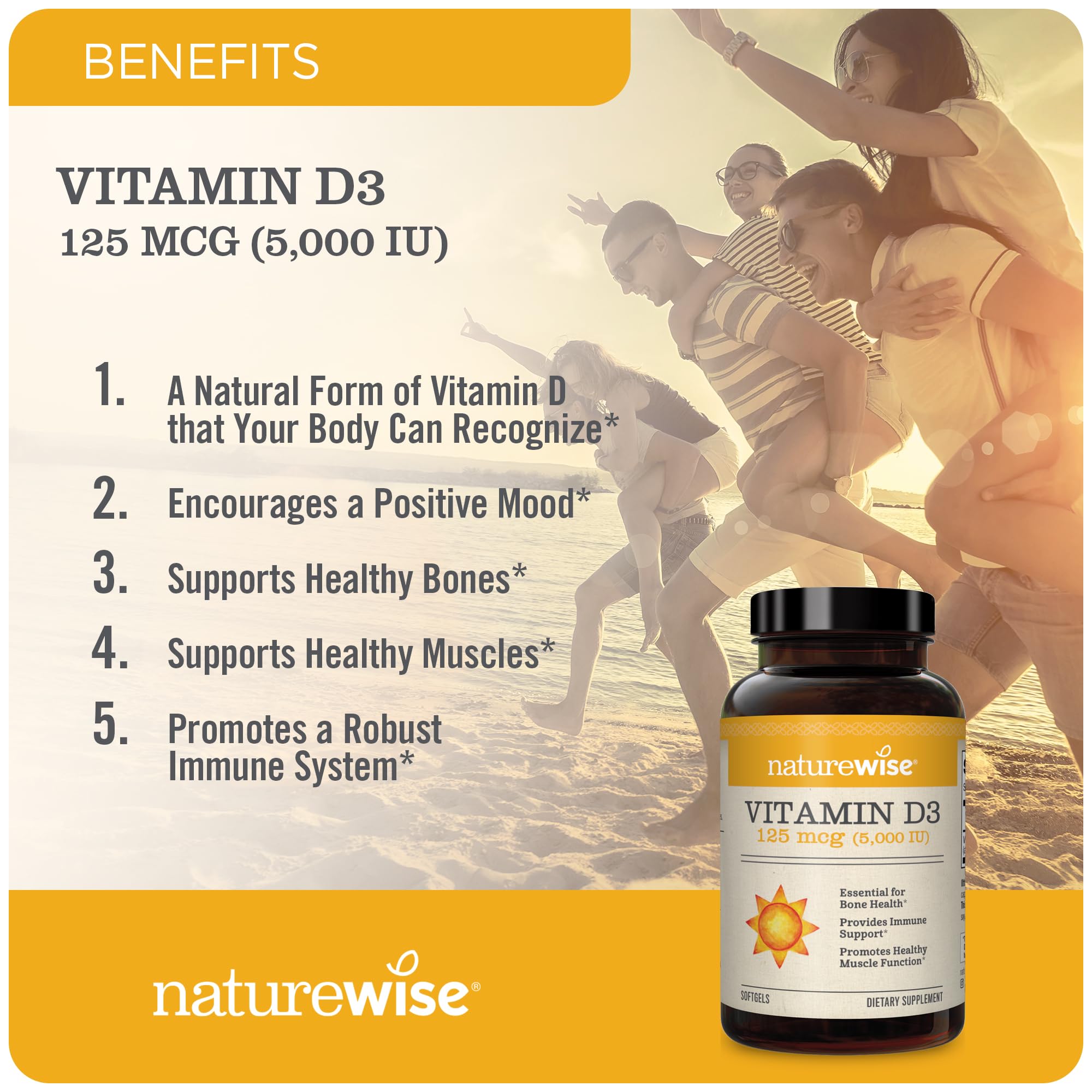 Foto 2 | Suplemento Naturewise de Vitamina D3 de 5000 UI Suministro para 1 Año 360 Unidades - Venta Internacional